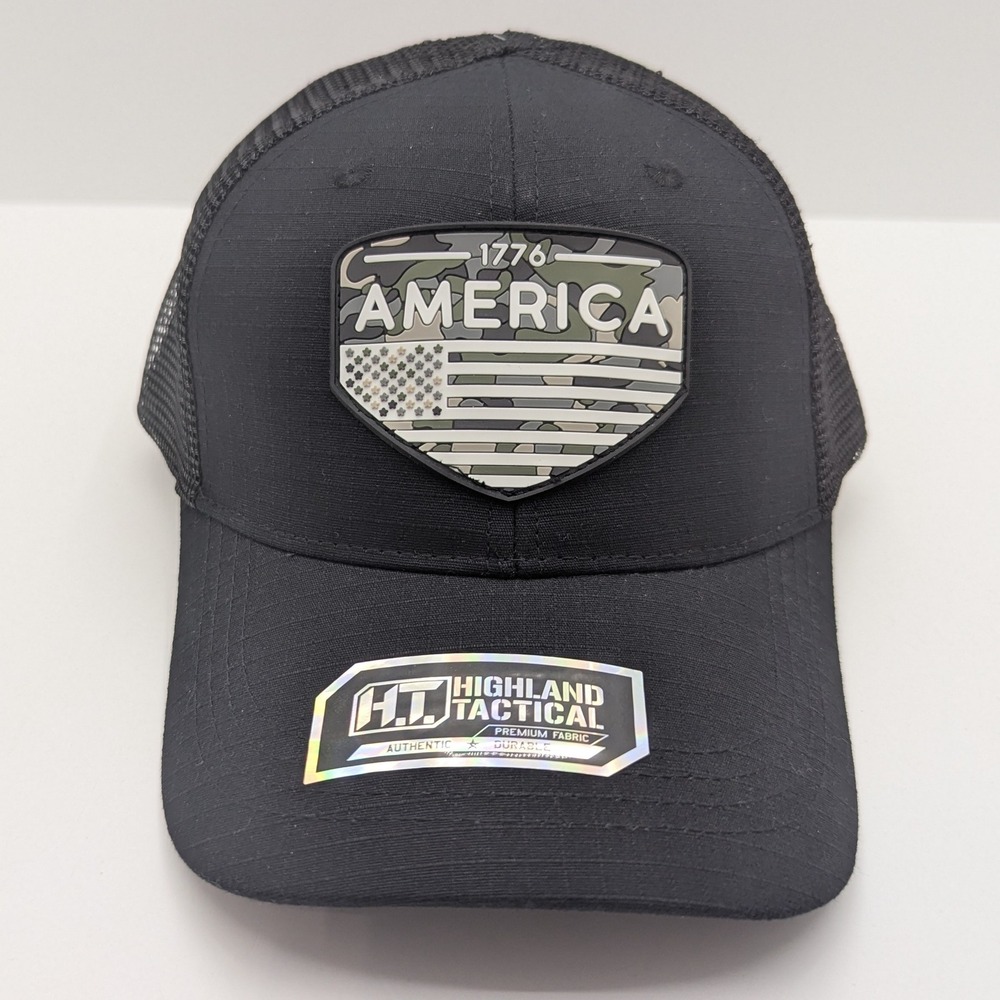 Highland Tactical 1776 America Mesh Trucker Hat Black Ripstop Snapback